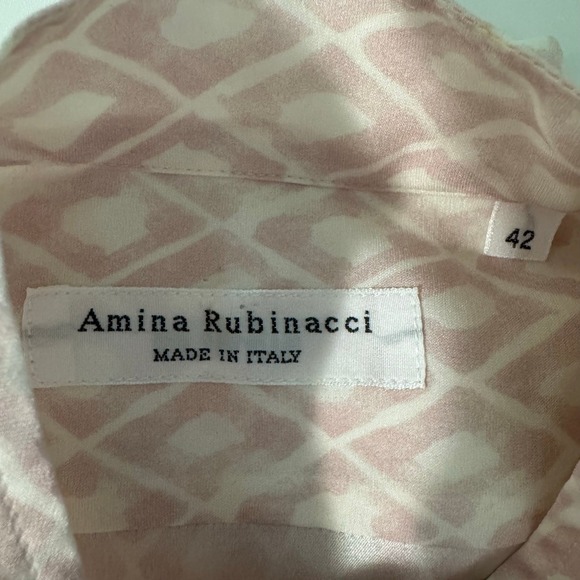 Amina Rubinacci Button Up Shirt Size 42‎ Small Pink Stretch Silk 3/4 Sleeves - Picture 10 of 12